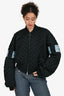 Off-White Black Quilted Blue Logo Patch Bomber Jacket Size 40