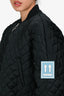 Off-White Black Quilted Blue Logo Patch Bomber Jacket Size 40