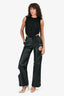 Off-White Black Leather Cut-Out Wide Leg Cuffed Pants Size 38