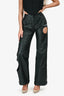 Off-White Black Leather Cut-Out Wide Leg Cuffed Pants Size 38