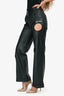 Off-White Black Leather Cut-Out Wide Leg Cuffed Pants Size 38
