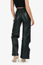 Off-White Black Leather Cut-Out Wide Leg Cuffed Pants Size 38
