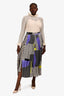 Beatrice B Purple/Multi Satin Printed Pleated Midi Skirt Size XS