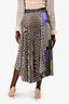 Beatrice B Purple/Multi Satin Printed Pleated Midi Skirt Size XS