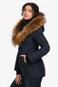 Mackage Navy Down Fur Lined Parka 'Adali-R' Jacket Size XS