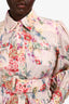 Zimermann Pink Watercolour Floral Long Sleeve Belted Dress Size 3