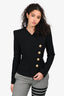 Balmain Black Wool Gold Button Cropped Blazer Size 36