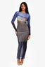 Louisa Ballou Blue Printed Sheer Long Sleeve Maxi Dress Size XS