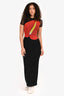 Loewe 2023 Black/Red Mesh Short Sleeve Anthurium Dress Size XS