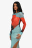 Rat & Boa Teal/Red Sheer Mesh Long Sleeve 'Santino' Maxi Dress Size XXS