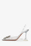 Amina Muaddi Clear PVC Embellished Slingback Heels Size 35.5