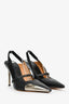 Off-White Black Leather Chrome Detail Slingback 'Allen' 100 Heels Est. Size 36