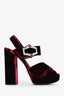 Prada Burgundy Velvet Criss Cross Embellished Platform Heels Size 39