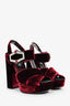 Prada Burgundy Velvet Criss Cross Embellished Platform Heels Size 39