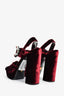 Prada Burgundy Velvet Criss Cross Embellished Platform Heels Size 39