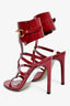 Gucci Burgundy Patent Leather 'Ursula Horsebit' Heeled Sandals Size 36.5