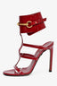 Gucci Burgundy Patent Leather 'Ursula Horsebit' Heeled Sandals Size 36.5