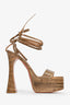 Amina Muaddi Brown Python Wrap Platform Heels Size 36