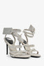 Off-White Grey Satin Crystal Wrap Heeled Sandals Size 35