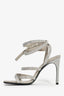 Off-White Grey Satin Crystal Wrap Heeled Sandals Size 35