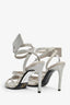 Off-White Grey Satin Crystal Wrap Heeled Sandals Size 35