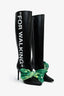 Off-White Black Leather Green Scarf Detail 'For Walking' Heeled Boots Size 36