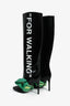 Off-White Black Leather Green Scarf Detail 'For Walking' Heeled Boots Size 36