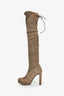 Stuart Weitzman Taupe Suede Thigh High Heeled Boots Size 7.5