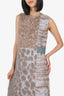 Salvatore Ferragamo Blue/Brown Wool/Mohair Leopard Print Sleeveless Dress Size M