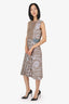Salvatore Ferragamo Blue/Brown Wool/Mohair Leopard Print Sleeveless Dress Size M