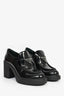 Prada Black Brushed Leather Platform Logo Plaque Loafers Size 37.5