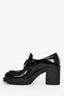 Prada Black Brushed Leather Platform Logo Plaque Loafers Size 37.5
