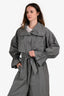 Max Mara Grey Nylon Long Belted Jacket Size 2