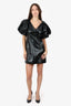 A.L.C Black Crinkled Patent Leather Park Puff Sleeve Mini Dress Size 10