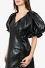 A.L.C Black Crinkled Patent Leather Park Puff Sleeve Mini Dress Size 10