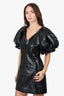 A.L.C Black Crinkled Patent Leather Park Puff Sleeve Mini Dress Size 10