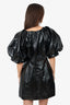 A.L.C Black Crinkled Patent Leather Park Puff Sleeve Mini Dress Size 10