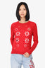 Simone Rocha Red Wool/Silk Embellished Cutout Merino Cardigan Size M