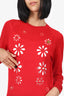Simone Rocha Red Wool/Silk Embellished Cutout Merino Cardigan Size M