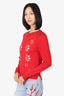 Simone Rocha Red Wool/Silk Embellished Cutout Merino Cardigan Size M