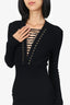 Balmain Black Rib Knit Lace Up Neckline Fitted Dress Size 36