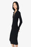 Balmain Black Rib Knit Lace Up Neckline Fitted Dress Size 36