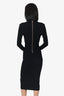 Balmain Black Rib Knit Lace Up Neckline Fitted Dress Size 36