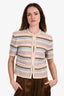 Veronica Beard Beige/Blue Cotton Blend Striped Short Sleeve 'Wyatt' Jacket Size 2