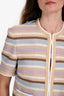 Veronica Beard Beige/Blue Cotton Blend Striped Short Sleeve 'Wyatt' Jacket Size 2