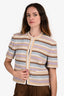 Veronica Beard Beige/Blue Cotton Blend Striped Short Sleeve 'Wyatt' Jacket Size 2
