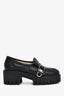 Gucci Black Leather GG Embossed Buckle Detail Platform Loafers Size 37