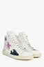 Saint Laurent White Leather 'Signature Palm Glitter' Sneakers Size 38.5