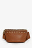 Valentino Cognac Rockstud Leather Pebble Belt Bag