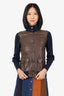 Lauren Ralph Lauren Brown/Navy Faux Leather Cardigan Sweater Size S